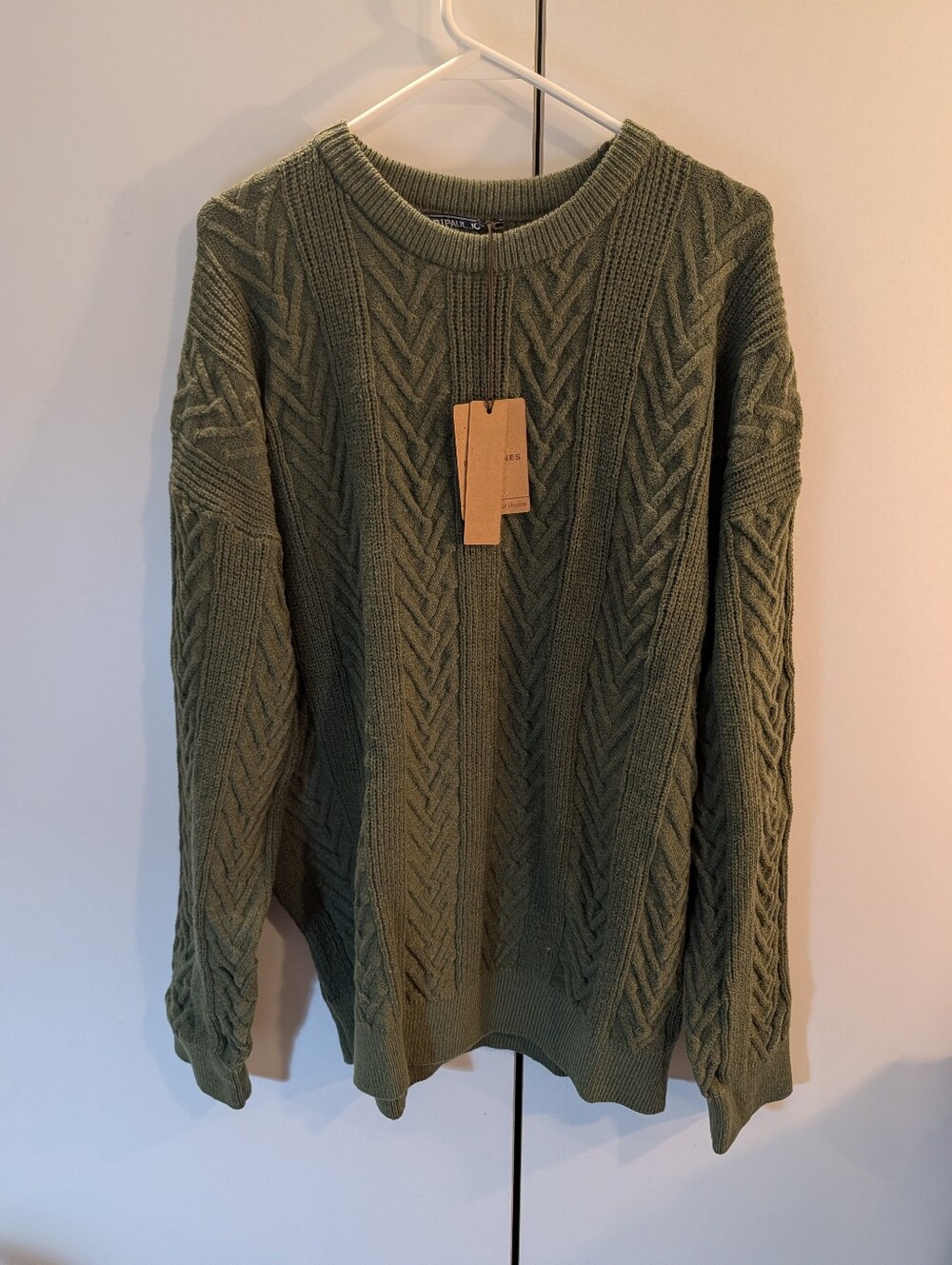 PJ Paul Jones Mens XL Olive Cable Knit Sweater NWT